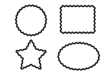 Aufkleber - Wavy Border Frame Set – Circular, Rectangular, Star, Oval Shapes, Scalloped Squiggly Outline Elements, Decorative Vector and PNG Illustration