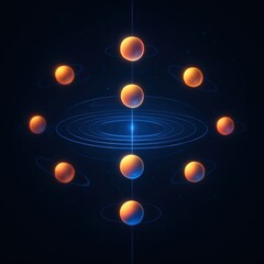 Poster - Futuristic Cosmic Arrangement of Orbs with Rings Against a Dark Galactic Background