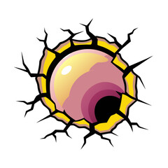 Poster - Cracked round hole with colorful swirl in comic book pop art style, isolated vector image on a transparent background  