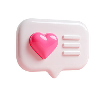 Charming 3D Illustration of Love Bubble Icon with Lines for Message Notification