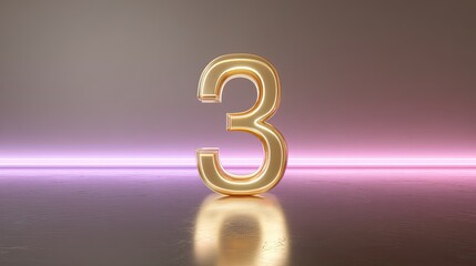 Poster - Elegant glowing number three with a soft pink and purple background, ideal for festive themes and countdowns.