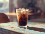 glass cup of cold Iced latte coffee brew americano with straw in plastic cup on to go or takeaway cup isolated on white background