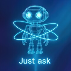 Poster - Cute translucent robot with glowing eyes and text 
