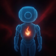 Poster - An expressive humanoid robot, with a glowing heart and dynamic red energy trails, emanates an aura of innovation and technological vitality. This stylized. customer service