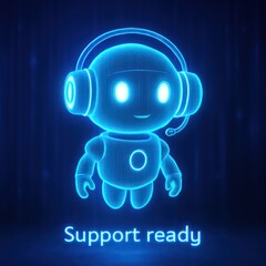 Poster - A cute and friendly futuristic robot with headset offering immediate assistance and support with technological innovation. customer service