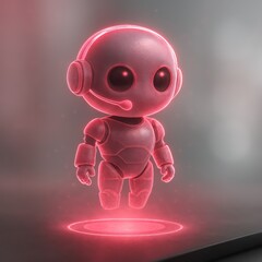 Poster - a futuristic android bot with headset, designed with glowing red outlines and a captivating minimali