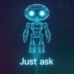 Poster - A futuristic, transparent robot, with glowing blue eyes and the words 