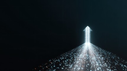 Poster - Digital arrow moving upward through space, representing growth, progress, and technological advancement in a modern world