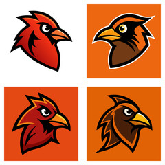 Poster - Four cardinal bird head illustrations in different styles and color schemes in square frames