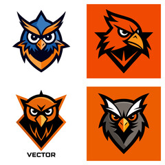 Poster - Collection of four stylized bird logos featuring owl and cardinal designs in vibrant colors and sharp outlines
