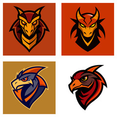 Poster - Collection of four stylized animal mascot logos featuring an owl, dragon, and two different eagles designs