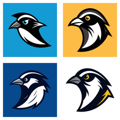 Poster - Four variations of a bird head logo with different color schemes and background colors displayed here