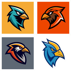 Poster - Collection of four stylized bird head logos with vibrant colors and bold outlines displayed neatly