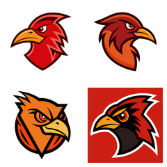 Poster - Collection of four stylized bird head logos featuring eagles cardinals and owls in various color schemes