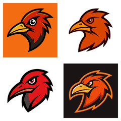 Poster - Four variations of a stylized bird head logo with different color schemes and background colors shown