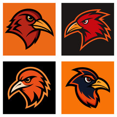 Poster - Four stylized bird head logos in square frames with various color schemes and background colors