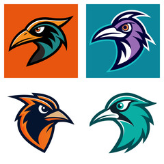 Poster - Four stylized bird head logos in different colors arranged in a square formation design