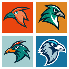Poster - Four square illustrations showcasing different color variations of an eagle head logo design concept