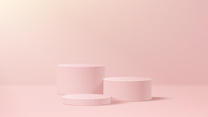 Wall Mural - Abstract minimal scene. Minimal podium with soft material base. Soft podium stages and product showcase platform with covers and golden in round and square shape. 