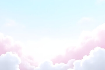 Aufkleber - Pastel sky with fluffy white and pink clouds against a light blue gradient background creating a dreamy atmosphere