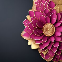 Poster - Elegant, 3D paper flower design in pink and gold