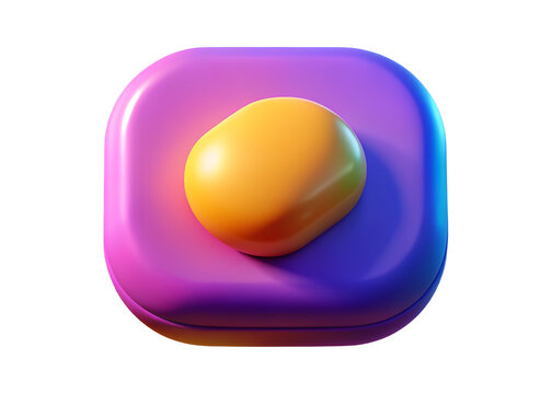 A vibrant and glossy 3d rendered icon featuring a smooth rounded square shape with a gradient of purple to blue and a bright yellow pebble like object resting on top