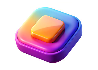 Poster - Abstract 3d rounded square icon with a smaller orange square on top featuring a vibrant gradient of purple blue yellow and orange colors