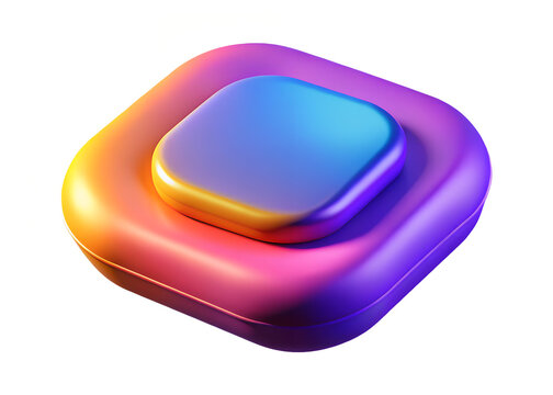 Abstract rounded square shape with vibrant gradient colors transitioning from warm orange and pink to cool blue and purple isolated on white background