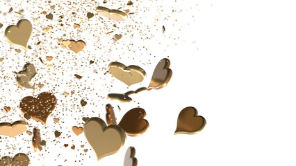 Aufkleber - Falling red and pink hearts isolated on transparent background. Valentine’s day design. 3D rendering