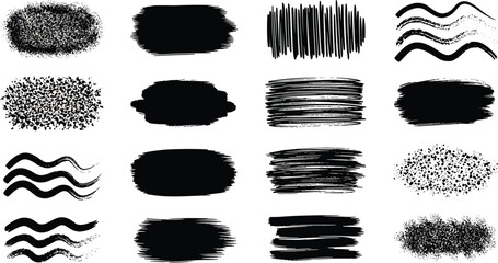 Aufkleber - Brush hand drawn vector strokes, paint stains, artistic textured backgrounds, text frames. Big set, collection. Grungy rectangles, freehand wide stripes, lines, uneven shapes, rough edges and texture