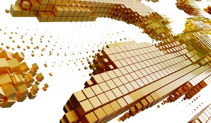 Poster - Abstract image of gold cubes forming a data stream, perfect for technology and finance concepts.
