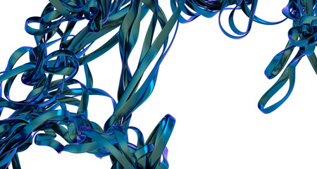 Poster - High-resolution photo of abstract blue ribbons swirling on white background. Ideal for design projects.