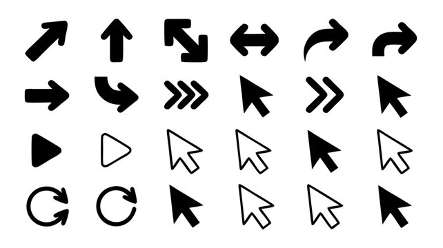 Collection of arrow and cursor icons. Perfect for web design projects, presentations, illustrations, and digital marketing materials. Great visual aids.