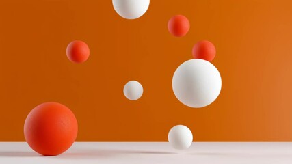 Poster - Group of balls in the air, one of which is red and white. Concept of playfulness and fun, as the balls seem to be floating and interacting with each other