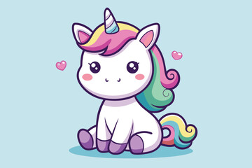Poster - Cute Cartoon Baby Unicorn Sitting Vector Illustration for Children s Designs