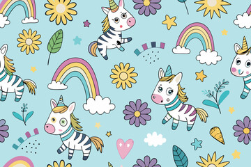 Poster - Seamless Repeating Pattern with Animal Illustration Featuring a Cart Design Element