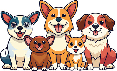 Aufkleber - Six cartoon dogs illustration with playful design elements and vibrant color palette