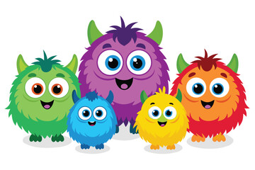 Aufkleber - Six Colorful Furry Creatures A Cute and Playful Vector Illustration