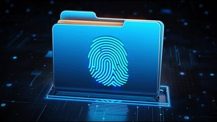 Aufkleber - Digital folder with fingerprint icon showcasing cybersecurity, data protection, and secure digital security system in glowing blue futuristic technology environment for advanced protection