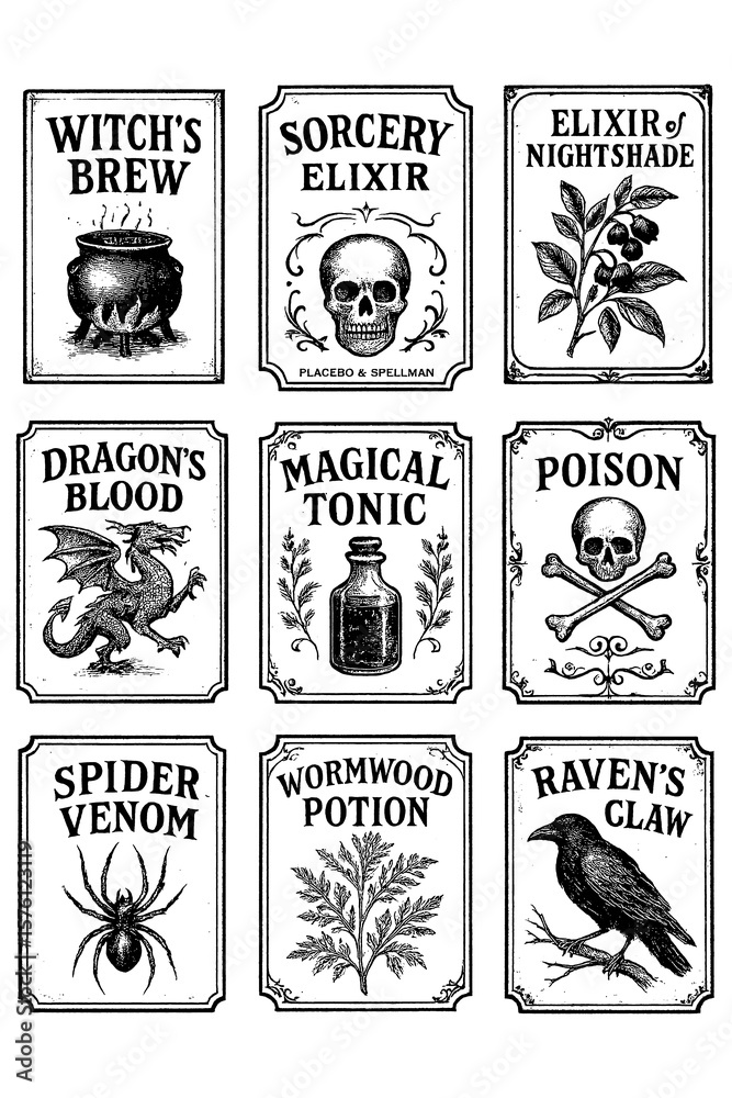 Vintage Witchcraft Potion Labels Transparent PNG, Magic Elixirs, Occult ...
