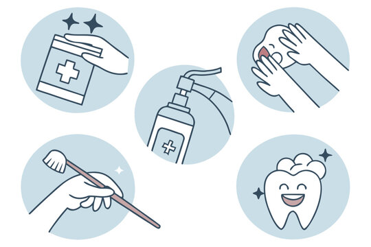 Vector icon set showing hygiene activities