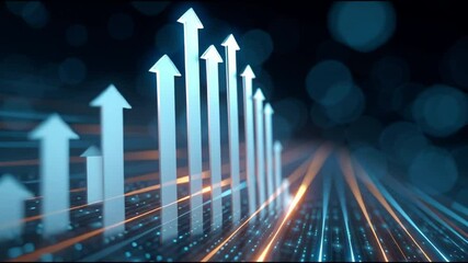 Aufkleber - Rising arrow graph digital growth concept with blue glowing chart and upward trend showcasing futuristic data visualization and digital progress in business technology sectors