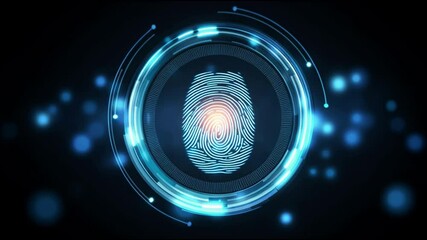 Poster - Fingerprint biometric security technology digital identification authentication scan futuristic access protection cyber privacy recognition interface glowing circle electronic system data protection