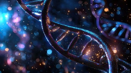 Poster - Vibrant DNA Helix with Colorful Particles and Background Effects