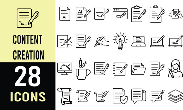 Collection of Diverse Writing and Document Icons: Perfect for Web Design Projects