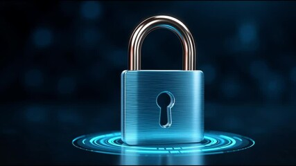Poster - Digital security lock with glowing blue circular metal interface showcasing futuristic technology protection and cybersecurity for advanced digital lock security and protection system