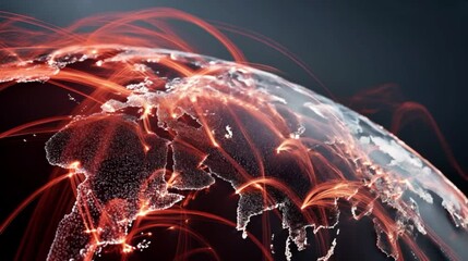 Poster - Global Connectivity Dynamic Data Streams and Glowing Red Lines Across World Map, Showcasing International Network and Communication Technology