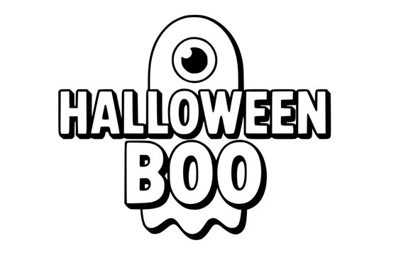 Cute Halloween Boo typography with a friendly ghost icon perfect for t-shirt prints, kids crafts and party invitations