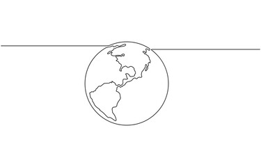 Leinwandbilder - Continuous one line art drawing of earth planet, Globe, geography vector outline, World map with curve line. Linear globe symbol. Vector illustration isolated on white background.
