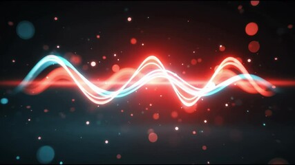 Aufkleber - Glowing red and blue light wave glow with vibrant abstract digital energy and scattered bokeh particles creating dynamic particle flow and futuristic neon motion effect on dark background